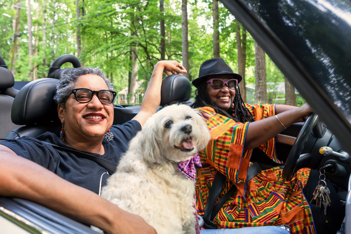 family driving in their convertible